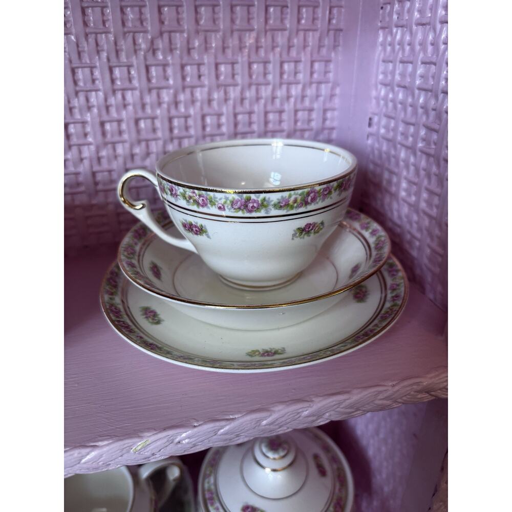Vintage St. Regis Pope Gosser USA Creamer & Sugar Bowl Roses cottage 3 Piece Set - Picture 6 of 6